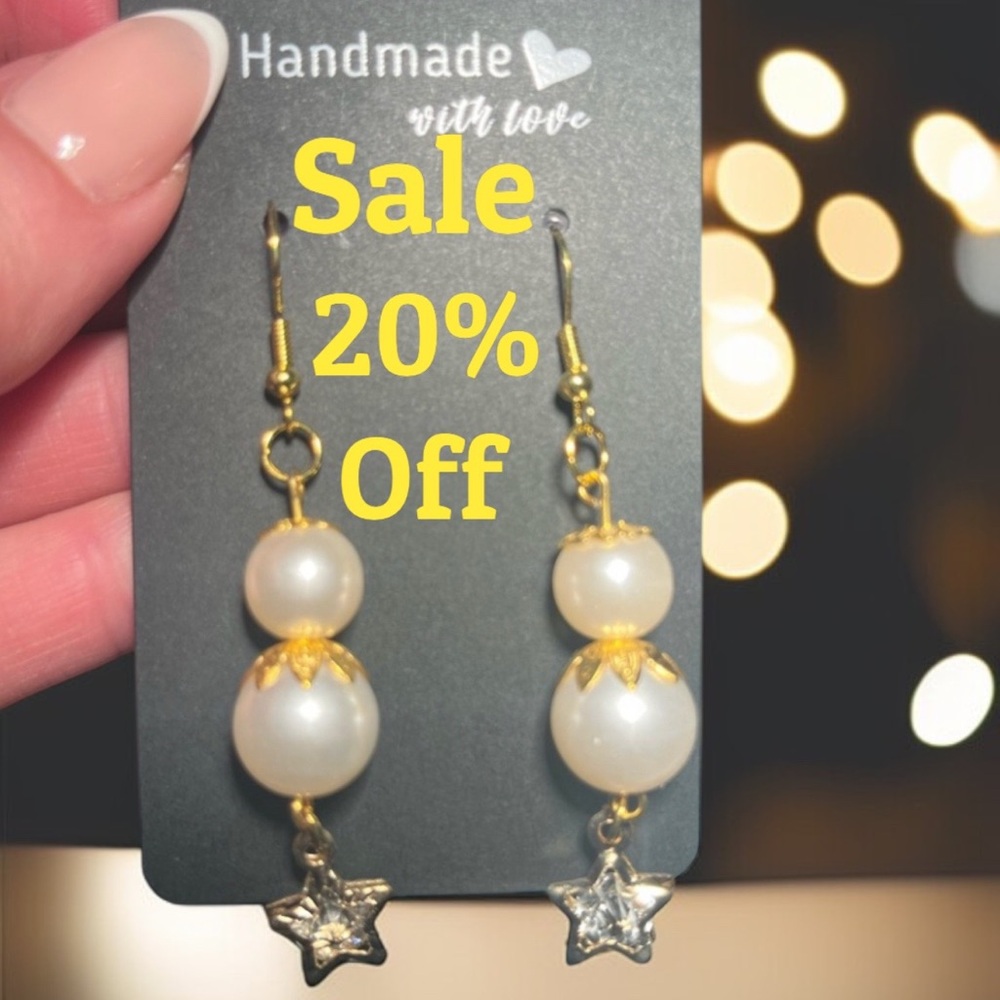 Chic Gold and White Star Dangle Earrings